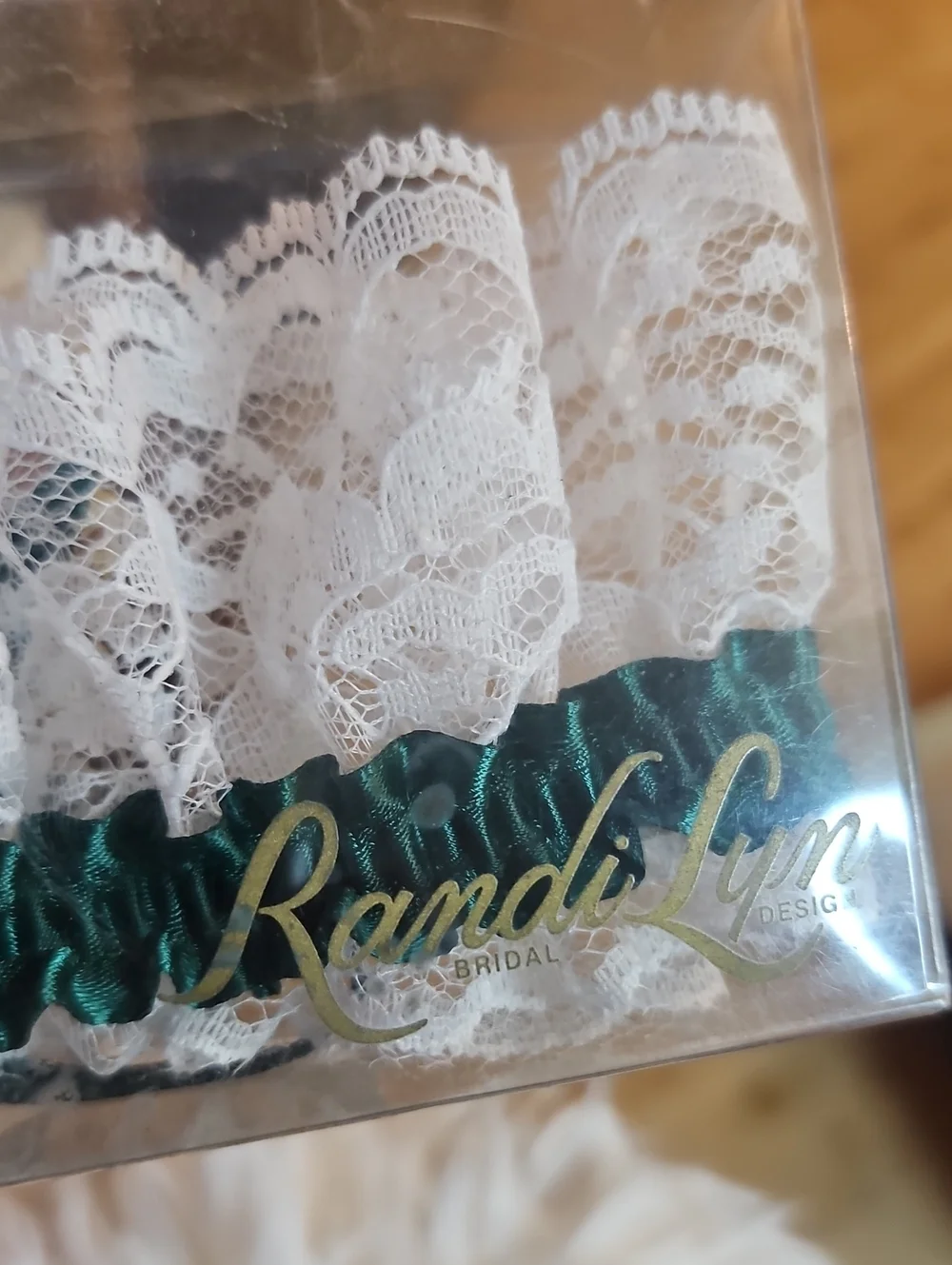 Vintage 90s  Lace Bridal Garter with Ribbon and Pearl Cluster And In box !!!